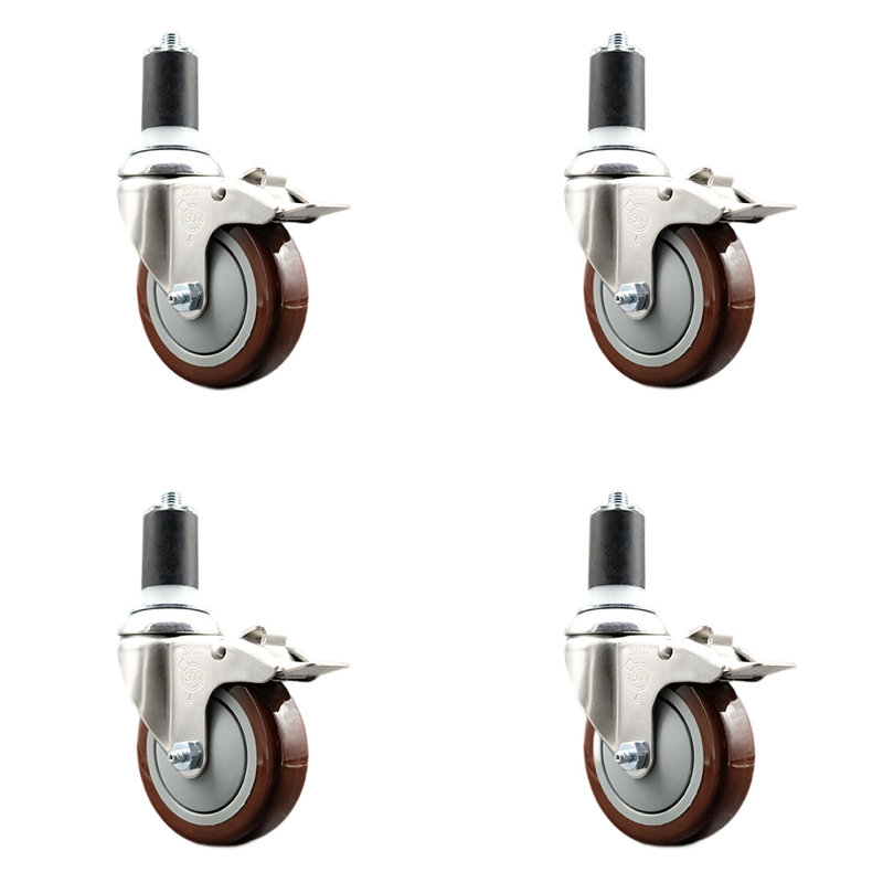 Swivel Stem Caster, 4" H x 4" W, Maroon
