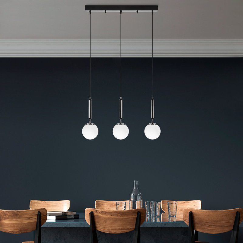 Luminaire suspendu à DEL pour îlot de cuisine à 3 lumières Jelmar, Blanc, Noir