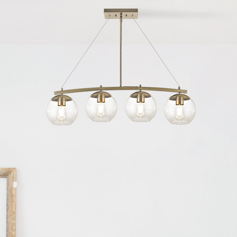 Luminaire suspendu linéaire à 4 lumières pour ilot de cuisine Thursa, Laiton antique