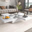 Table basse carrée en placage de marbre blanc de 39,4 po avec plateau coulissant et placage moderne de rangement robuste en blanc