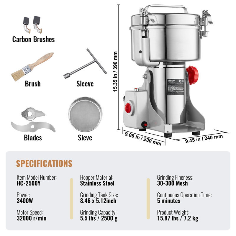 Moulin à grain électrique commercial à grande vitesse 2500g