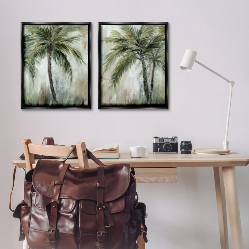  Ensemble de 2 toiles flottantes encadrées Palm Trees Impressions par Nan, H 31 po x l 25 po, Cadre flottant noir de jais