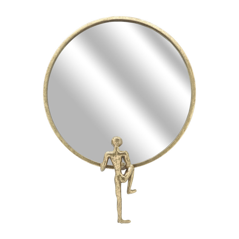 Piru Glam Metal Wood MDF Iron Mirror with Sculpted Climbing Figure Accent and Contemporary Artistic Frame Design for Bold Decorative Wall Display