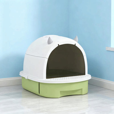 Green  Cat Litter Box With Lid, Scoop, Deodorizing Bags