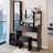 Full Body Mirror Cabinet With Round Mirror LED Vanity Table With Cushioned Stool, 17" Diameter LED Mirror, Touch Control, 3-Color, Brightness Adjustable, Large Desktop, Multi-Layer High Capacity Storage-2047719976
