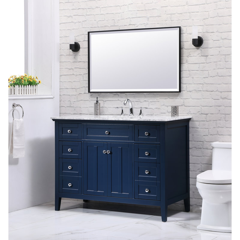 Ensemble de meuble-lavabo simple 48 po Ain, Blanc de Carrare, Bleu
