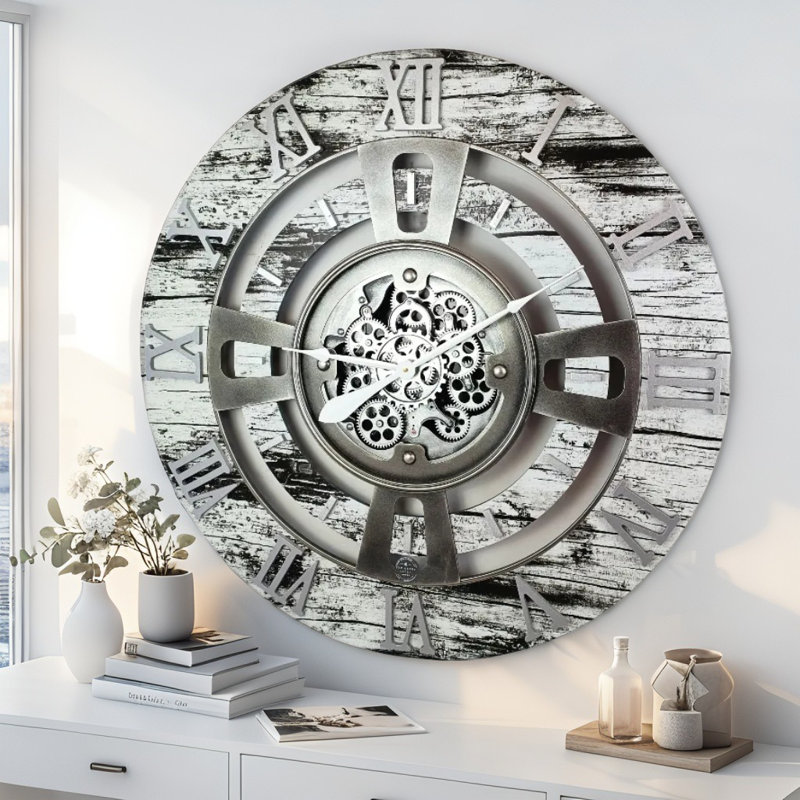 Solid Wood Wall Clock, Grey/White, Large 61cm