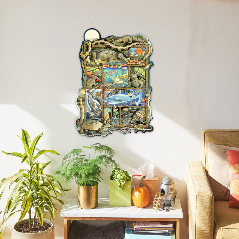 Art mural par Laura Seeley, Reptiles, poissons et Amphibiens, H 32 po x l 23 po x P 1 po