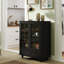 Buffet noir avec portes doubles en verre et pieds en bois massif, pour la cuisine, la chambre à coucher - surface peinte à base d'eau, compartiment de tiroir de compartiment personnalisable, chambre adaptée, couloir-121048083-121048082