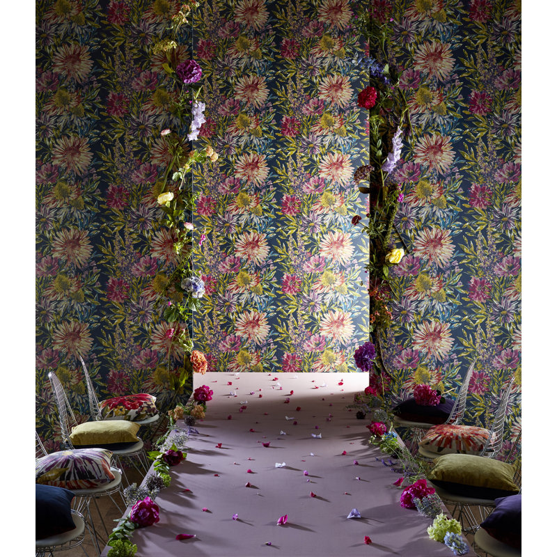 Floreale Wallpaper, Tangerine/Fuchsia