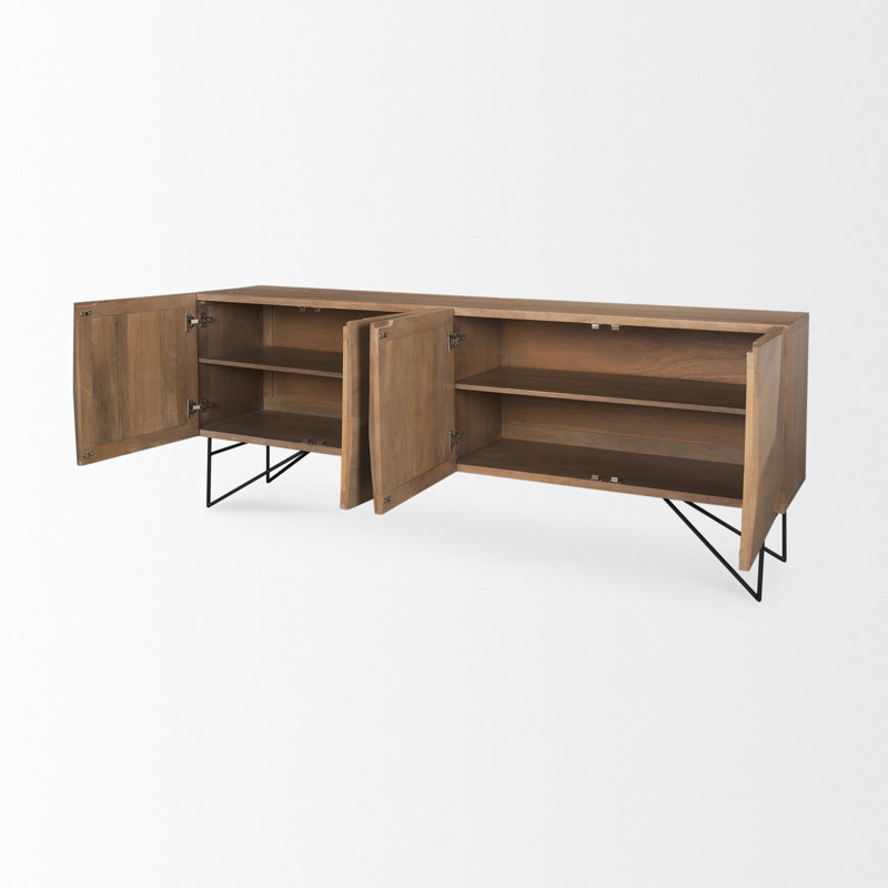 Buffet en bois de manguier de 80 po de largeur Gainey, Brun clair/noir
