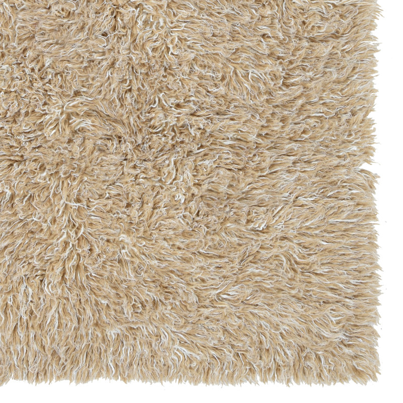 Handmade Tan Shag Wool and Synthetic Rug