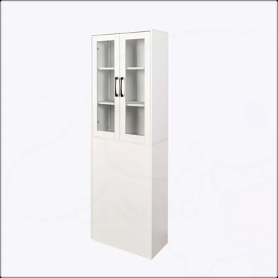 Modern 70.87 H Display Storage Cabinet with 4 Tier Multi-Functional Pull-Out Shelves and 2 Glass Doors, Ideal for Kitchen, Living, and Dining Areas