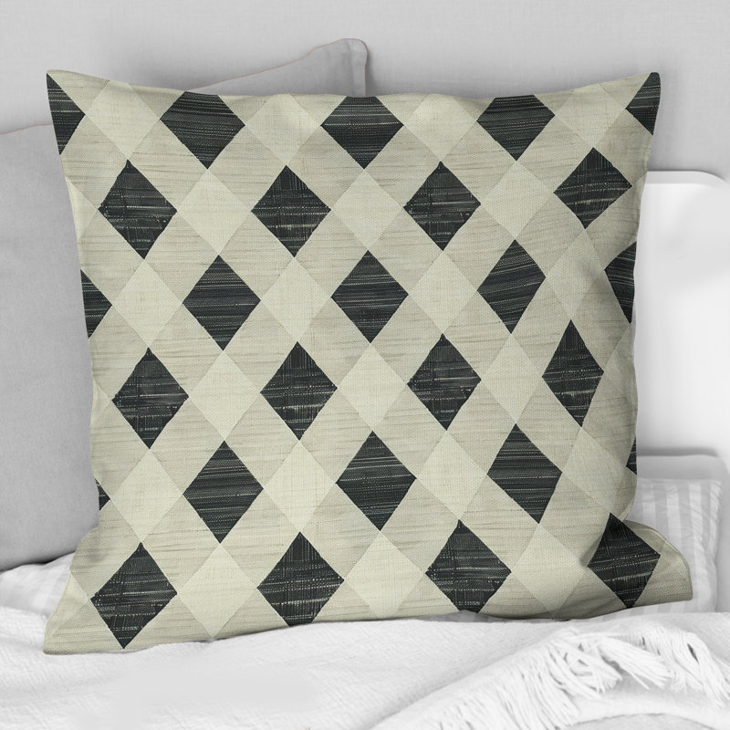 Ivoire moderne pied-de-poule moderne - coussin décoratif moderne, H 16 po x l 16 po