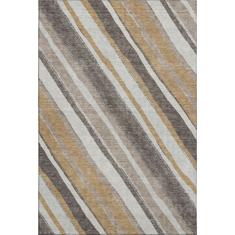 Premium Machine Washable Mayfield AMF2282 Striped Rug, Gold, 9' x 12'
