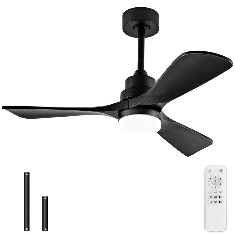 42 Inch Ceiling Fans with Lights and Remote Control, Outdoor Ceiling Fan for Patios, Black Ceiling Fan with Lights for Bedroom, Noiseless DC Motor, Dimmable Led 3 Solid Wood Blades
