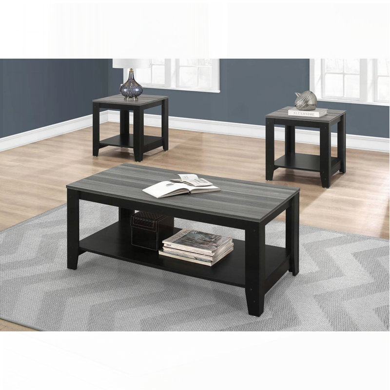 Ensemble de 3 tables basses et tables de bout avec tablettes, Noir
