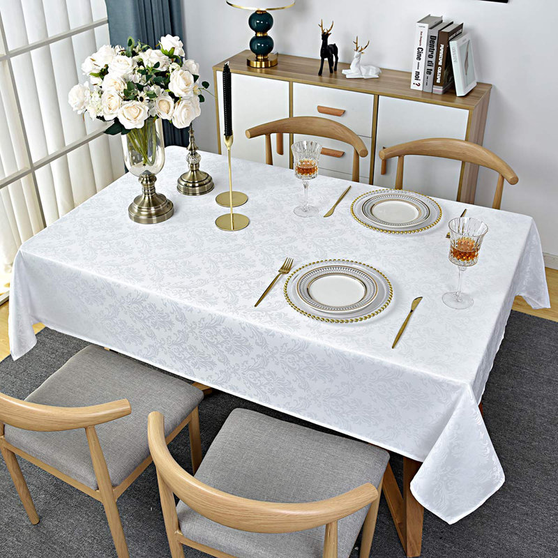 Rectangular 152x305CM Damask Tablecloth, Spill-Proof, Wrinkle-Resistant, Waterproof Soft Polyester for Kitchen & Parties