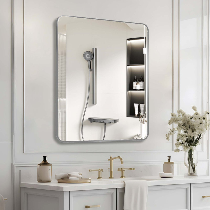 Miroir mural pour salle de bain, Argent argent, Rectangulaire, 36 po x 30 po