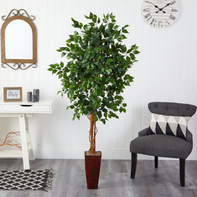 Aahil Faux Ficus Tree in Wood Decorative Vase