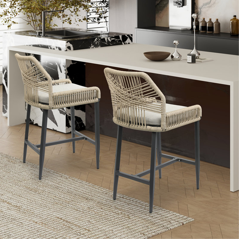 Ensemble de 2 tabourets de bar d'extérieur avec accoudoirs, tabourets de bar à cadre en aluminium pour la maison, le bar et le restaurant