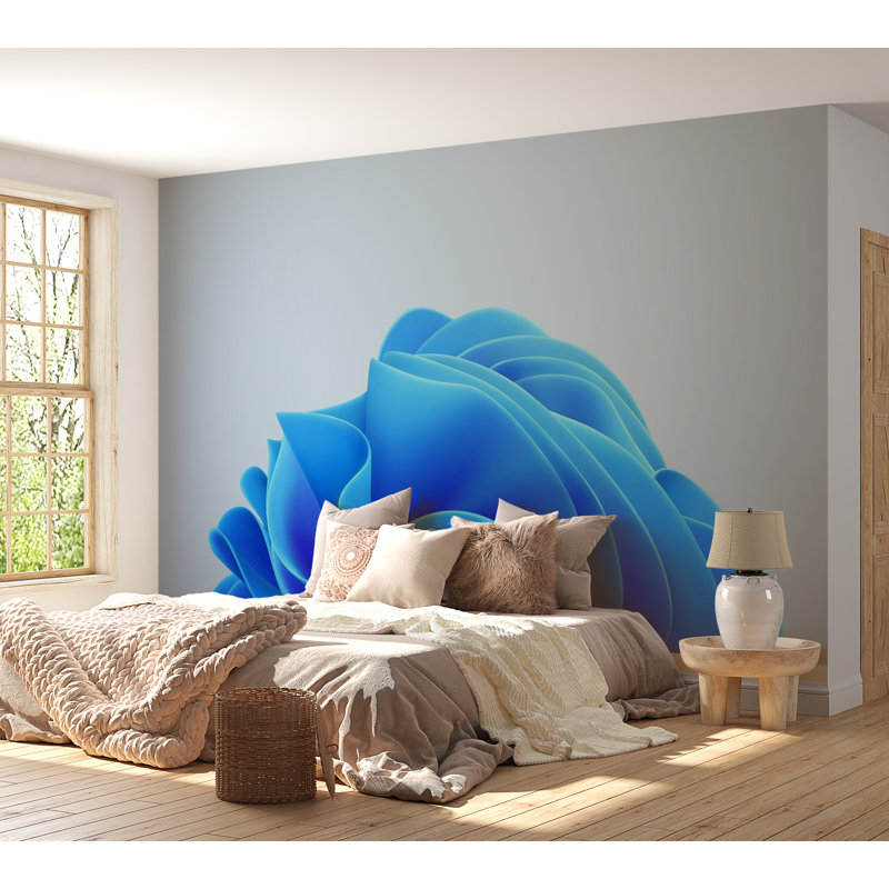 Murale pelez et collez de qualité supérieure - couches abstraites bleues, L 40 po x l 60 po