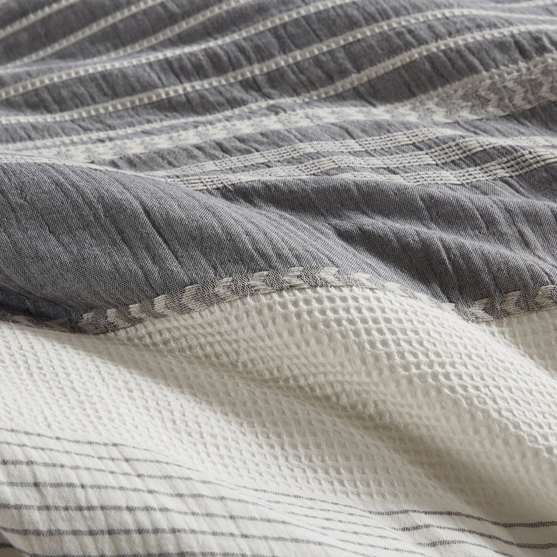Gracie Mills Elena Oversized Cotton Jacquard Comforter Set, Full/Queen Comforter + 7 Additional Pieces, Blue