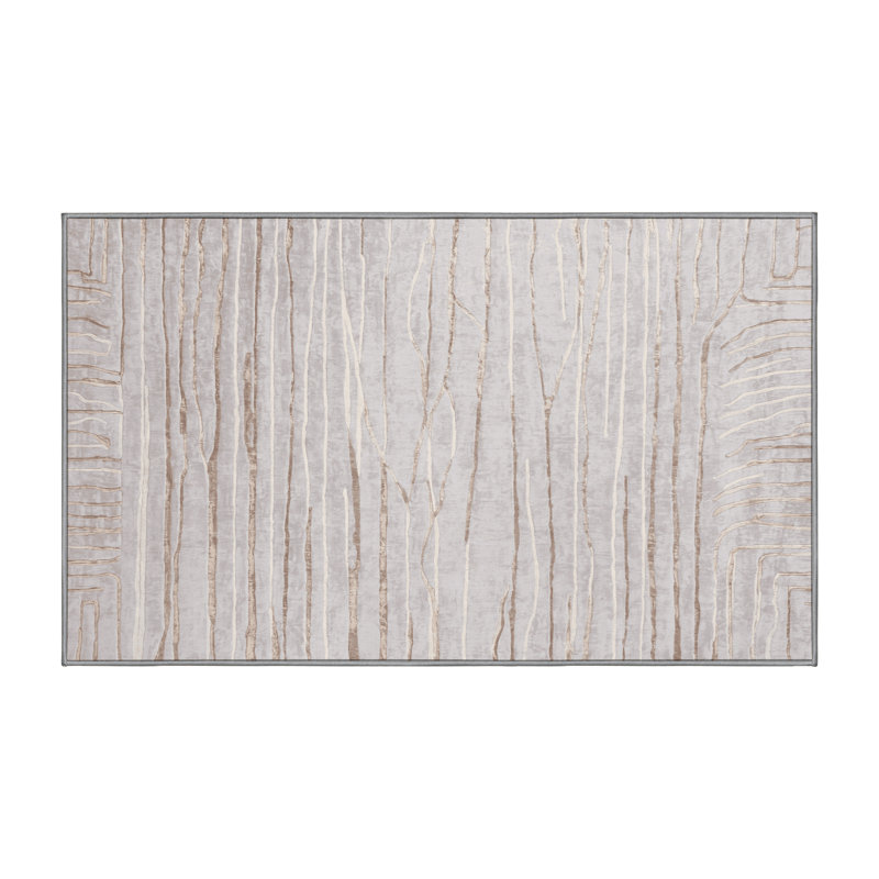 Machine Washable Gray Area Rug, Rectangle 7' x 10'