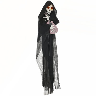 Halloween Animatronic Guitar-playing Grim Reaper with Sound, Motion, and Light-up Eyes for Spooky Decor