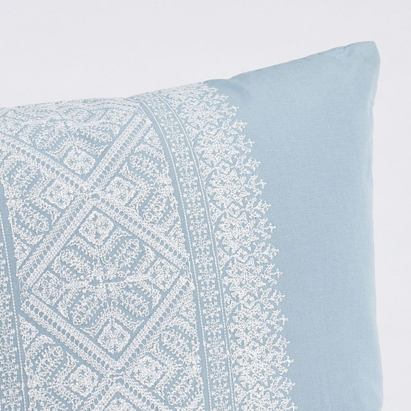 Toledo Embroidery Pillow, 15" x 26", Chambray/White