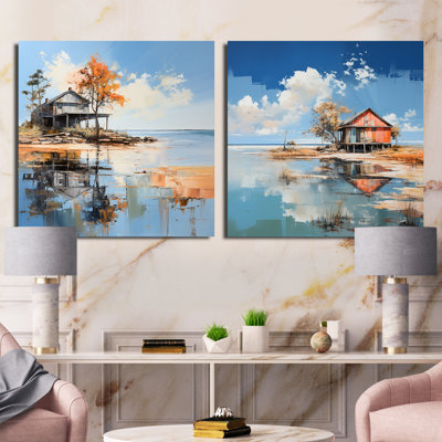 «Lakehouse Summer Charm Beach - Lakes Lakehouse», ensemble de 2 collages carrés