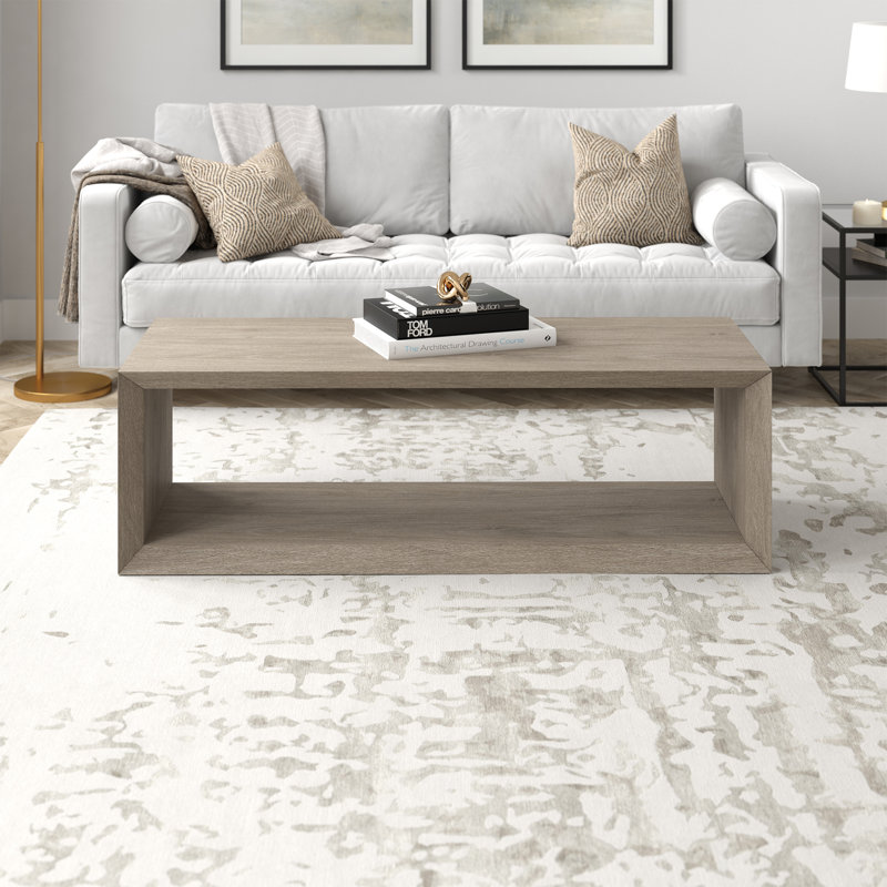 Wander Solid Coffee Table with Storage, 45.72cm H x 147.32cm W x 59.39cm D, Antiqued Grey Oak