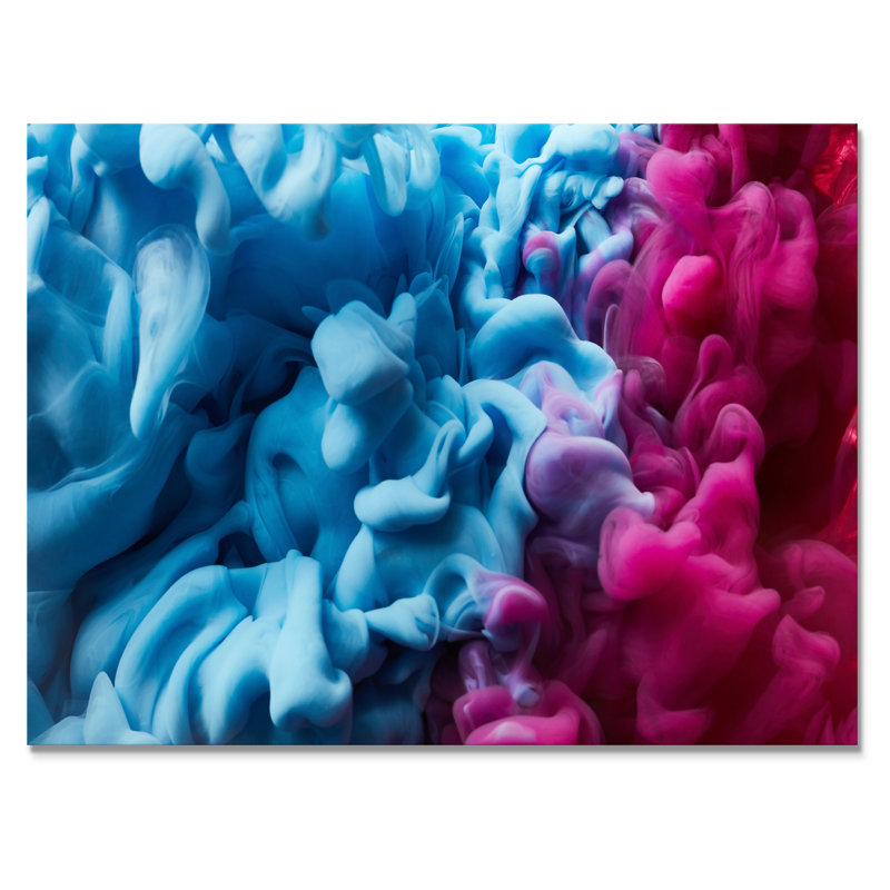 Encre bleue et rose liquide, reproduction sur toile flottante, H 12 po x l 20 po x P 1 po, Toile tendue