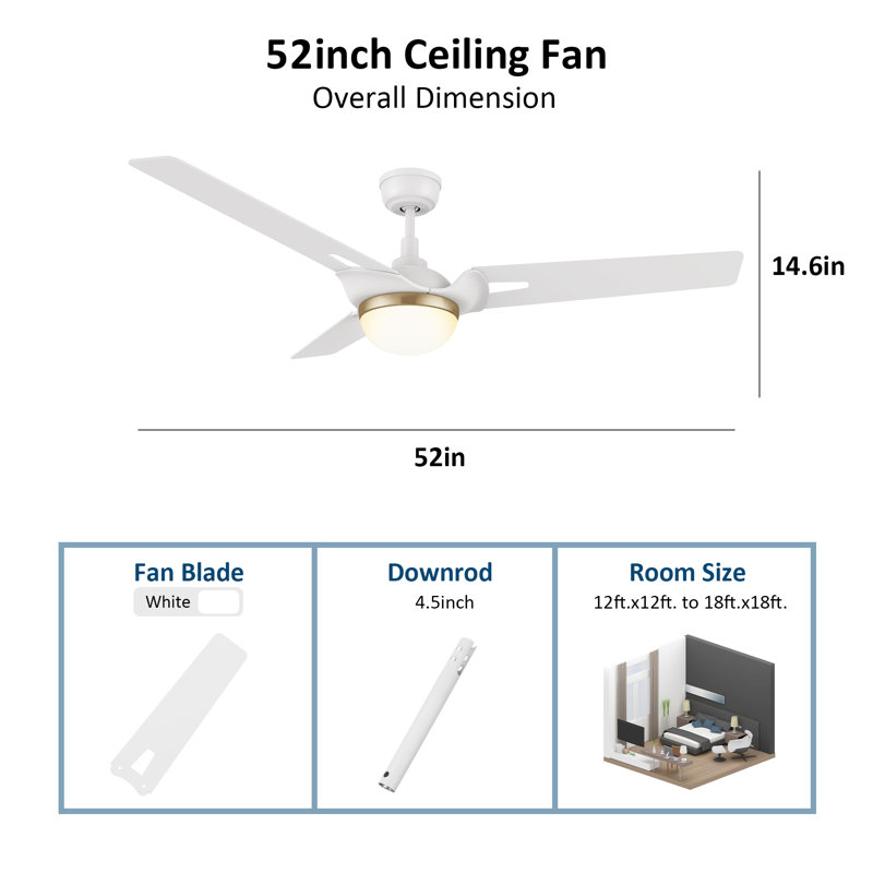 Yeliz 52'' Ceiling Fan with LED Lights