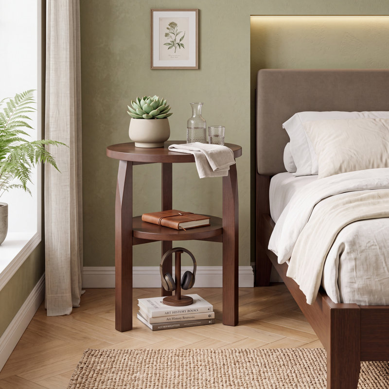Table de bout en bois d'hévéa massif avec tablette de rangement et petite table d'appoint à 2 niveaux pour le salon, la chambre à coucher