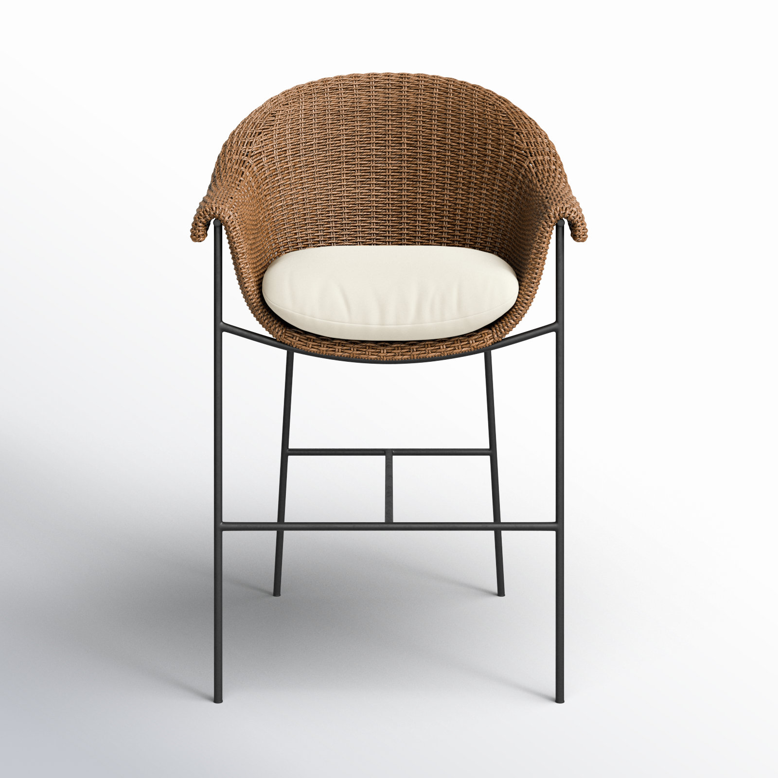 Rivah 42.25'' Polyethylene (PE) Wicker Outdoor Bar Stool with Cushion, Black/Brown, Cream