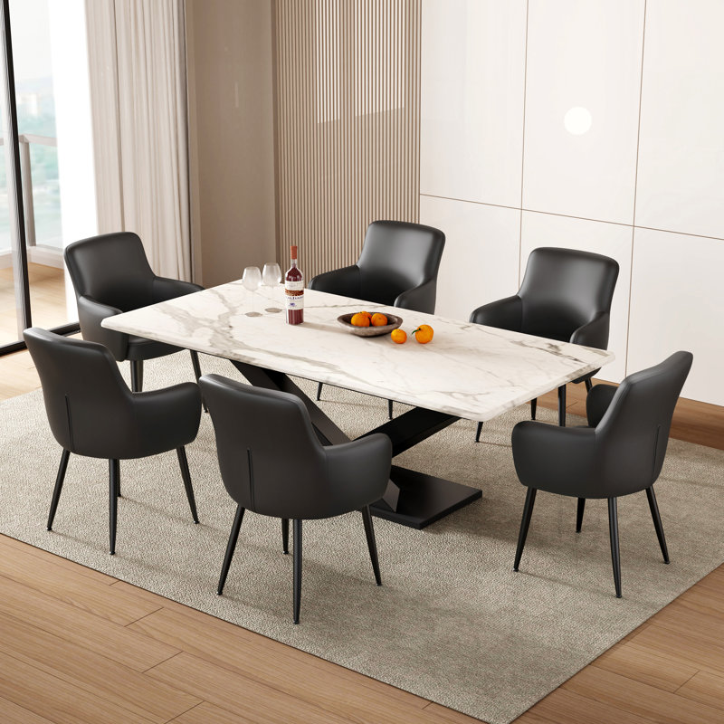 Modern and Contemporary Faux Leather Dining Chairs, Black