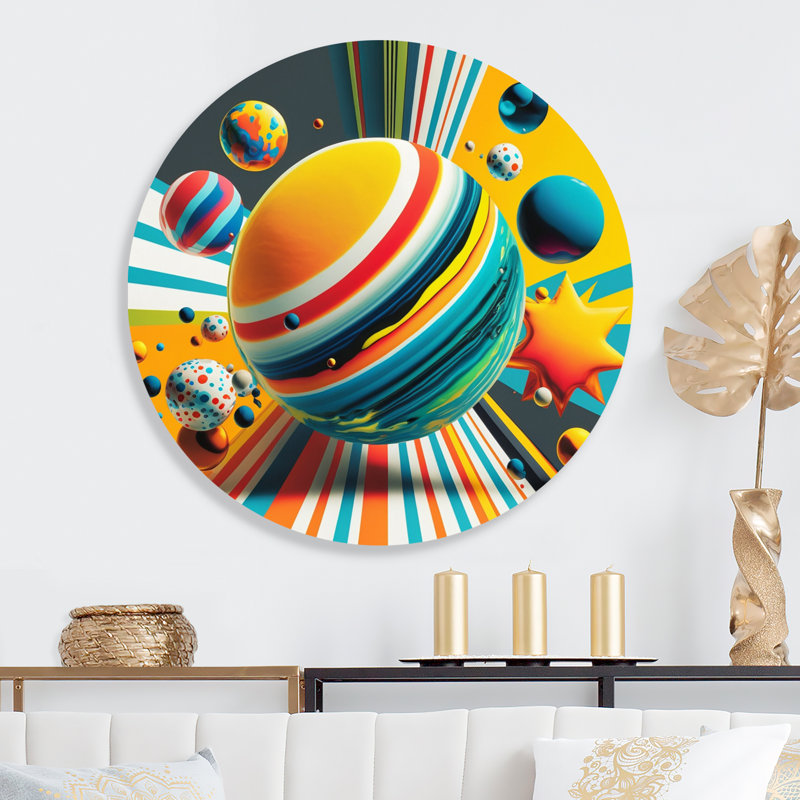 Pop Art, sphères colorées V - abstrait géométrique, art mural rond sur métal, L 16 po x H 16 po