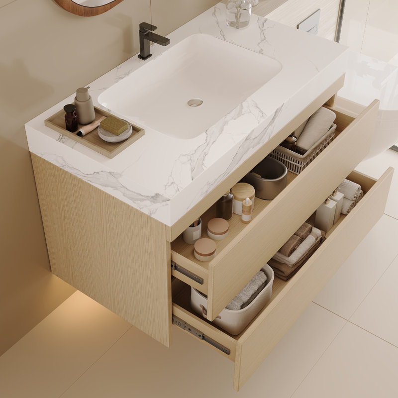 Meuble-lavabo peu encombrant (doit inclure le meuble-lavabo et le lavabo) avec rangement, 29,9 po en bois moderne