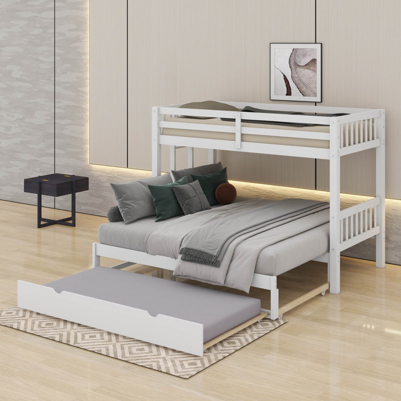 Twin Over Twin Pull-Out Bunk Bed With Trundle, White