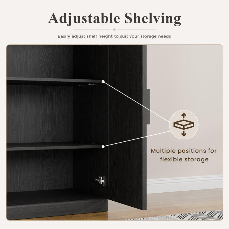 Armoire de rangement moderne à 2 portes avec tablettes réglables 31 po, L 31 po x H 36 po, Noir