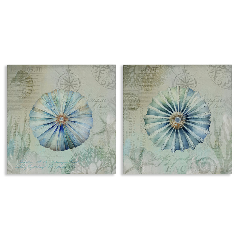  Ensemble de 2 reproductions d'art sur toile, "Vintage Blue Sea Urchins" par Andrea Haase, H 17 po x l 17 po