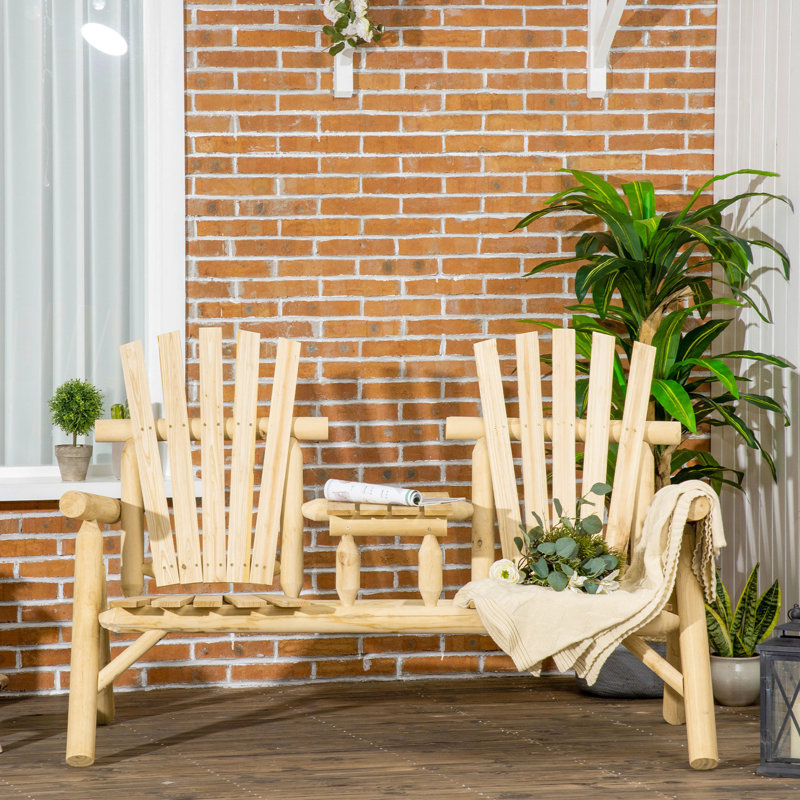 2 chaises en bois naturel avec table, foyer d'extérieur pour terrasse, porche, table de jardin, chaise
