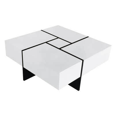 Modern Center Table With 4 Hidden Drawers & Extendable Sliding Top For Home Square Storage Compartments
