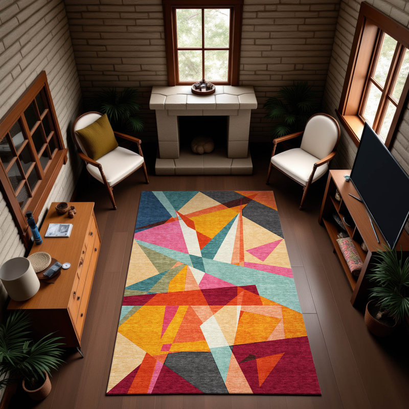 Tapis géométrique Premium Floyd AMF1609 lavable à la machine, Rectangle 10 pi x 14 pi
