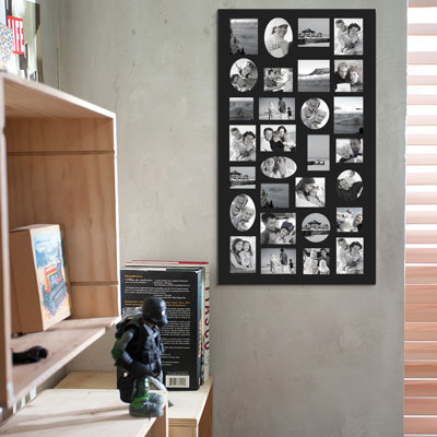 Cadre 29 photos à suspendre au mur façon collage en bois