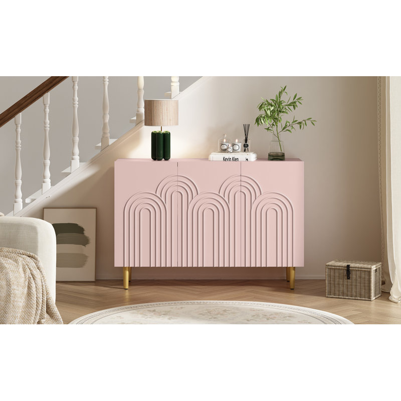Pink MDF 47" Sideboard Buffet Cabinet with Cloud Relief Design