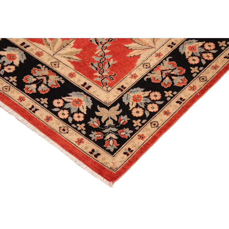 Tapis décoratif en laine noué à la main de conception unique Kafkaz Peshawar rouge/noir/beige 9 pi x 11 pi 10 po Bahattin 1900