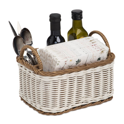 Liora Utensil Caddy Resin Wicker White And Brown 9.1 X 7.5 X 4.7 Inches - Multi-compartment Holder For Kitchen Cutlery With Handles
