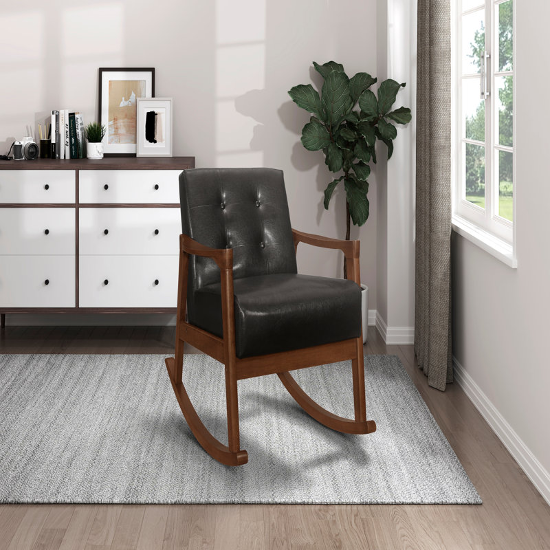 Chaise berçante en bois massif Cainon, Noir, Noyer